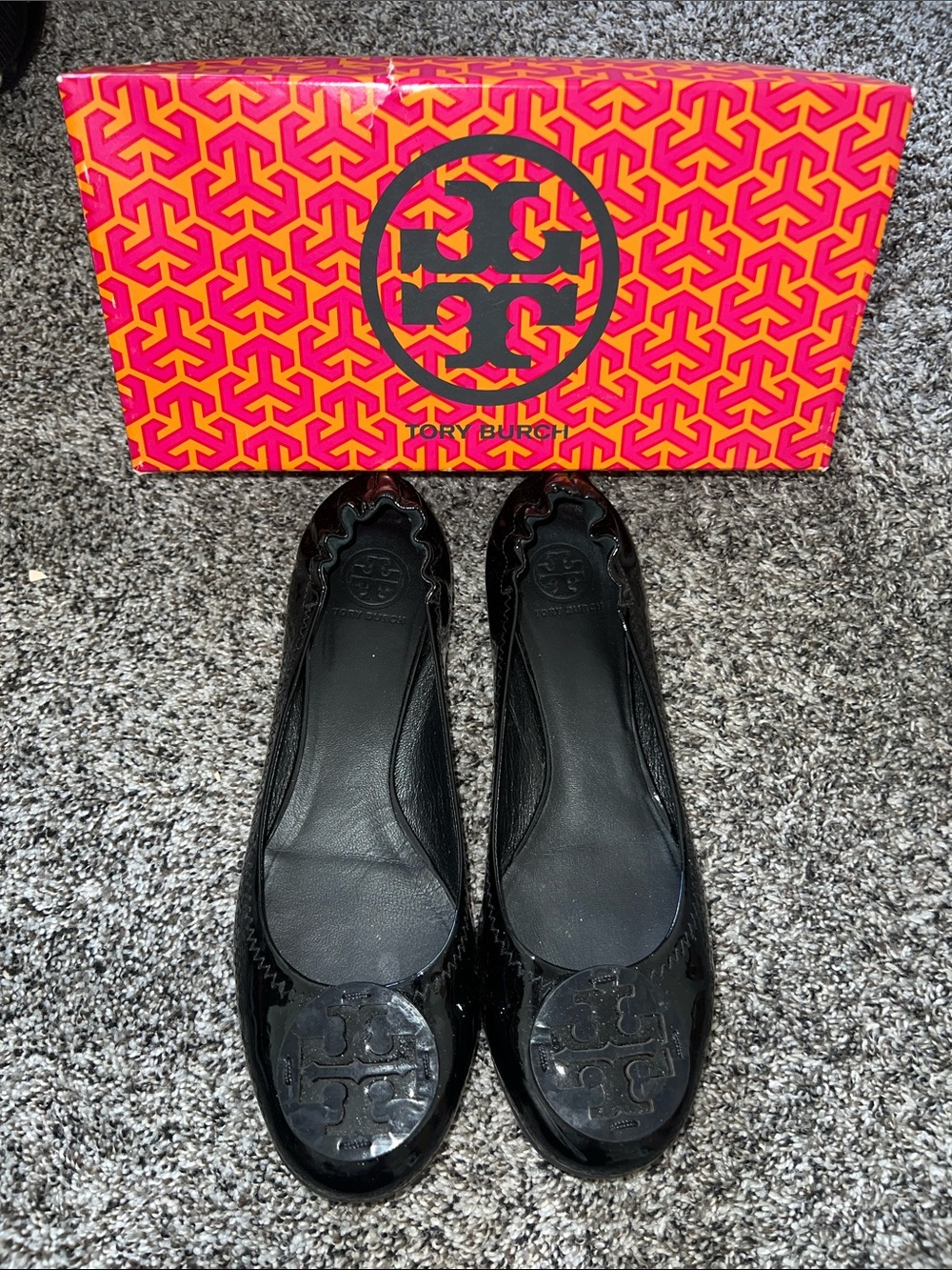 Tory Burch Black Patent Logo Ballet Flats